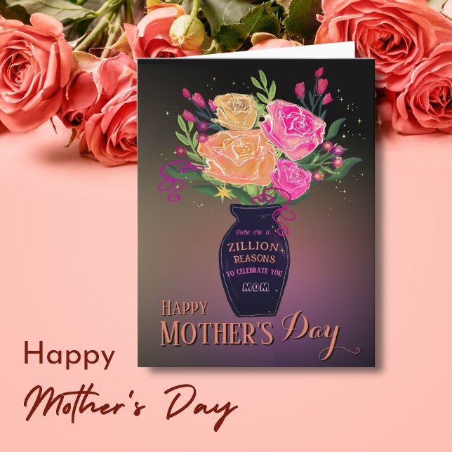 Mother's Day Vase with Flowers and text Holiday Card (Mother's Day Vase with Flowers and text Holiday Card )