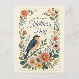 Mother's Day Vintage Bluebird Wildflower Garden Holiday Postcard