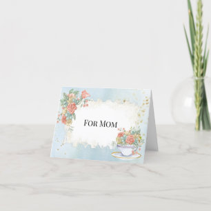 Mother's Day Vintage Frame Tea Cup Roses Daisies Holiday Card