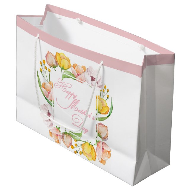 Mother's Day watercolor floral Large Gift Bag (Front Angled)