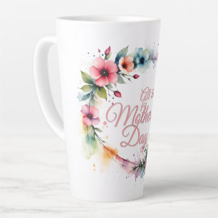 Mother's Day Watercolor Floral Wreath in Pink V2.0 Latte Mug