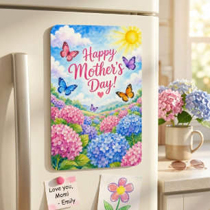 Mother's Day Watercolor Hydrangea Butterfly Garden Magnet