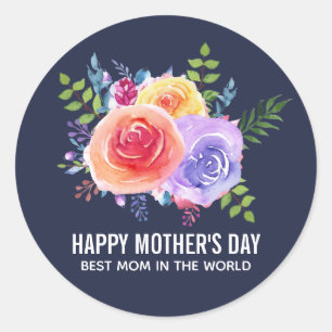 Mother's Day Watercolor Roses Floral Bouquet Classic Round Sticker
