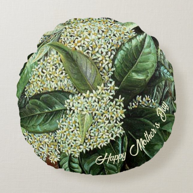 Mothers Day White Floral Round Cushion (Front)