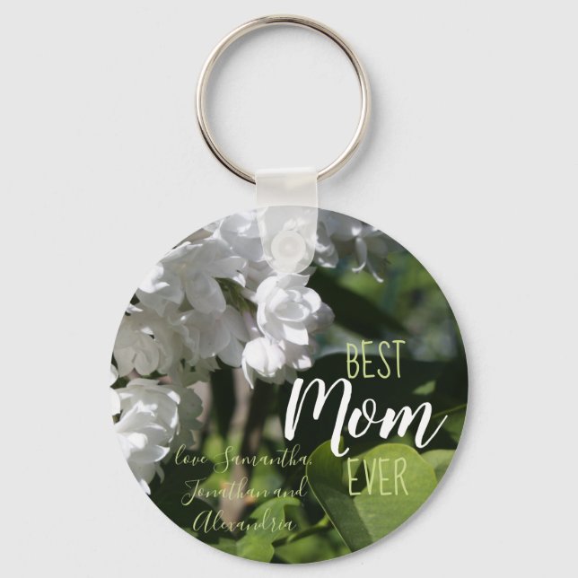 Mother's Day White Lilacs Best Mum Ever Key Ring (Front)