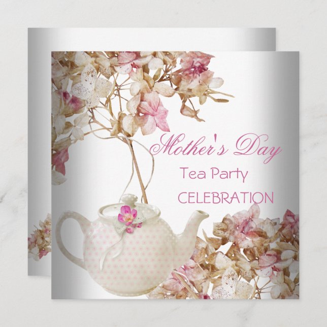 Mother's Day White Pink floral Tea Invitation (Front/Back)