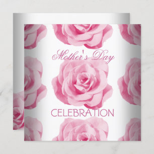 Mother's Day White Pink roses Flowers Invitation
