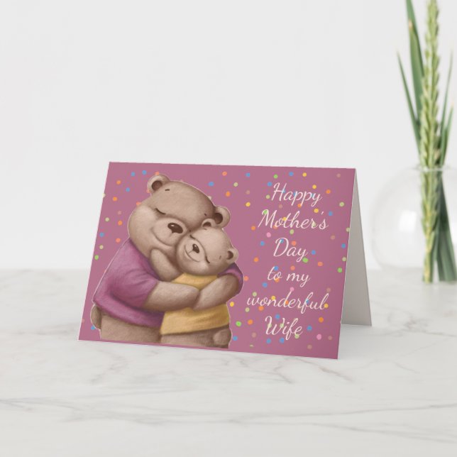 Mother's Day Wife Cute Bear Hugs Card (Front)