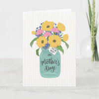 Mother's Day Wife w Mason Jar of Yellow Flowers