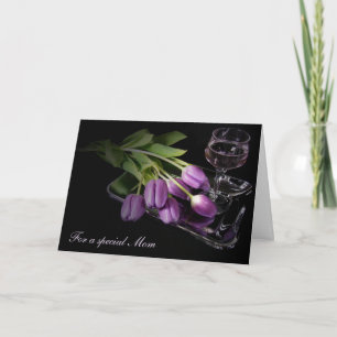 Mother's Day Wine and Purple Tulips Card