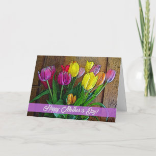 Mother's Day with Colourful Tulips and Wood Cabine Card