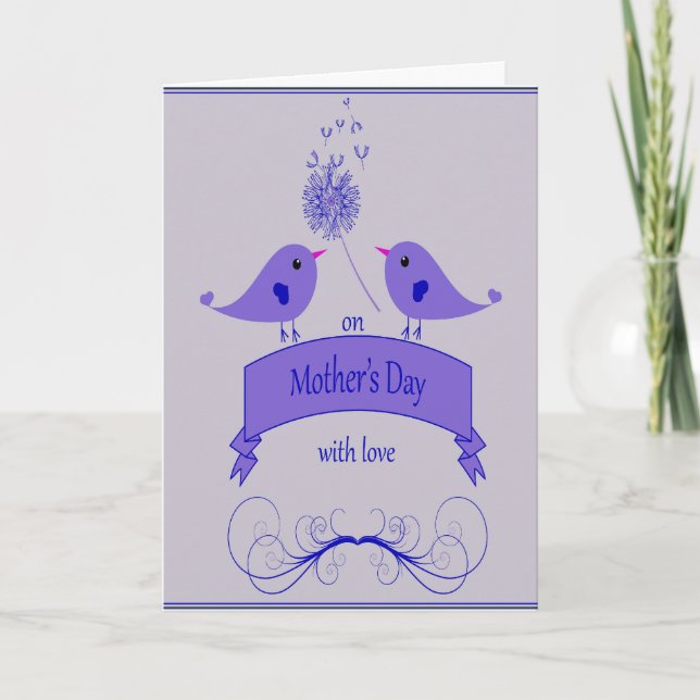 Mother's Day with Love and Blue Birds Holiday Card (Front)