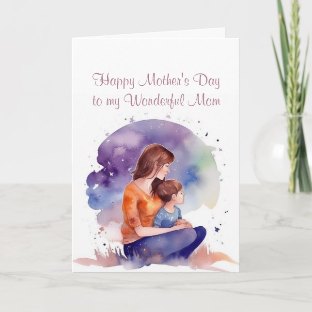 Mother's Day Wonderful Mother Watercolor Card (Front)