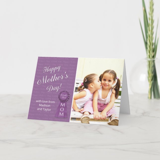 Mother's Day World's Best Mum custom photo & name Card (Front)