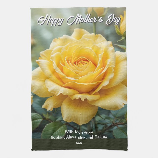 Mother's Day Yellow Rose Flowers Elegant Kitchen Tea Towel (Vertical)