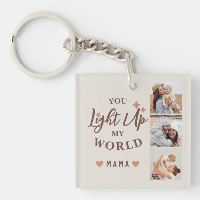  Mother's Day You Light Up My World Photo Collage Key Ring (Front)