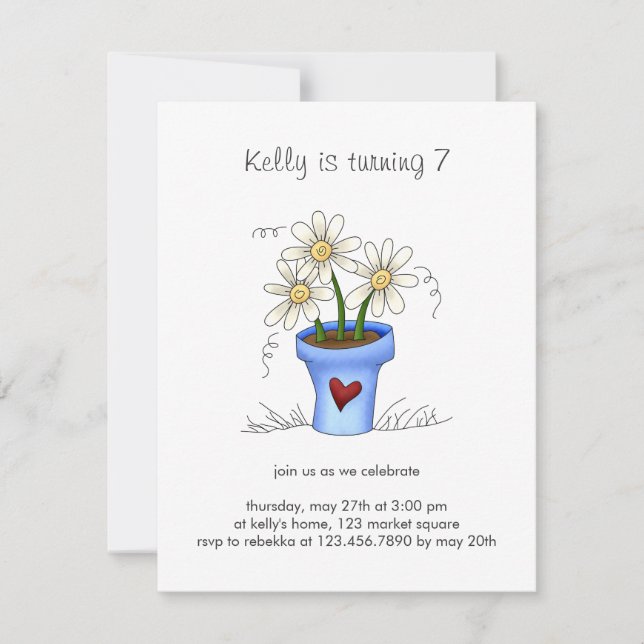 Mother's Flowers · Blue Flower Pot Invitation (Front)