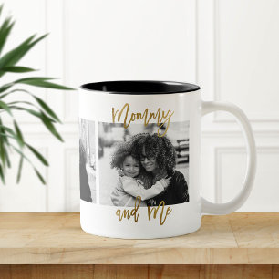 Mother's Gift Mummy and Me Gold Photo Collage Two-Tone Coffee Mug