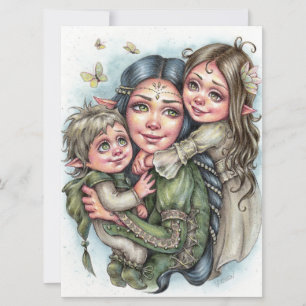 Mother's Love Fantasy Elves Family Hugs Art Card