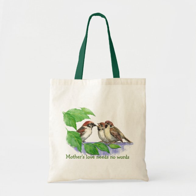 Mother's Love Needs no Words, Sparrow Birds Tote Bag (Front)