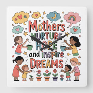 Mothers Nurture Hope And Inspire Dreams Square Wall Clock