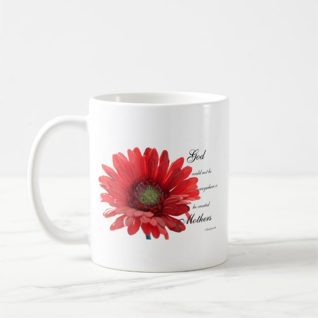 Mothers Special Red Gerber Daisy Flower Mug (Left)