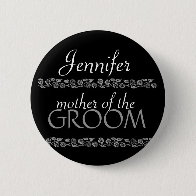 Mothher of the Groom Black and Silver Wedding Pin (Front)