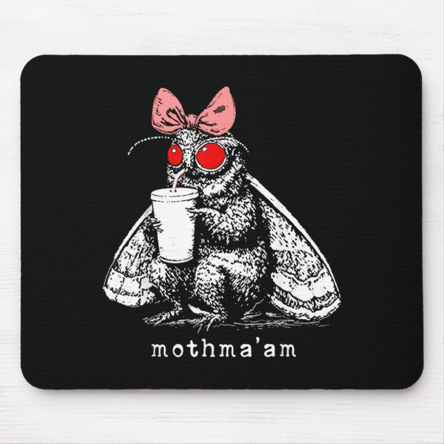 Mothmaam Funny Mothman Drinking Coffee Cryptid Mouse Pad (Front)