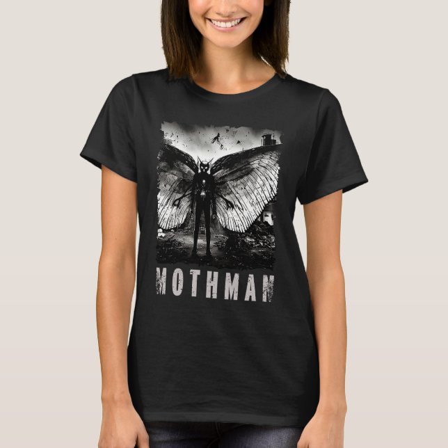 Mothman Creepy Photo Cryptid Distressed T-Shirt (Front)