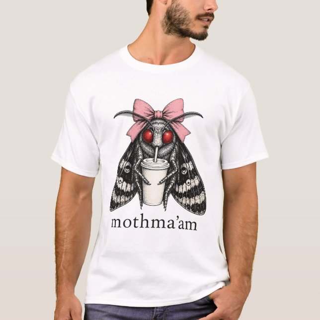 Mothman Drinking Coffee Cryptid Meme T-Shirt (Front)