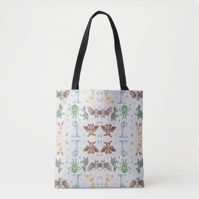 Mothman & Friends Cryptid Pattern Tote Bag (Front)