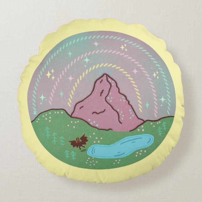 Mothman Home Planet | Cryptid Cosmic Folklore Art Round Cushion (Front)
