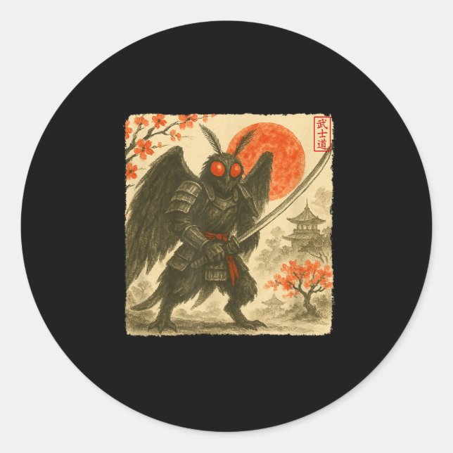 Mothman Samurai Japanese Warrior Costume Sumi-e Ar Classic Round Sticker (Front)