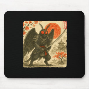 Mothman Samurai Japanese Warrior Costume Sumi-e Ar Mouse Pad