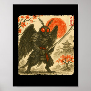 Mothman Samurai Japanese Warrior Costume Sumi-e Ar Poster