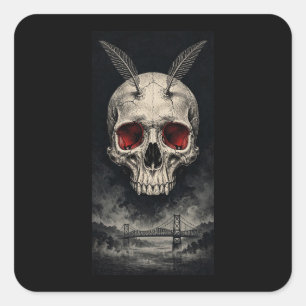 Mothman Skull Red Eyes Bridge Night Sticker