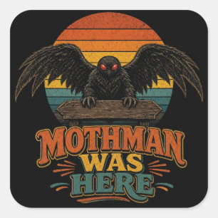 Mothman Was Here Retro Sunset Sticker