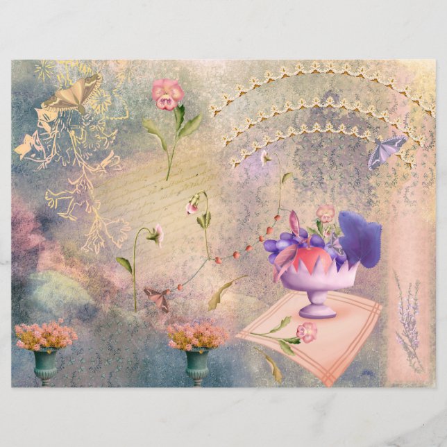 Moths and Pansies Scrapbook Paper (Front)