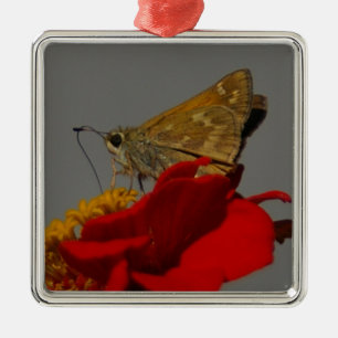 Moths and Red Zinnia Metal Tree Decoration