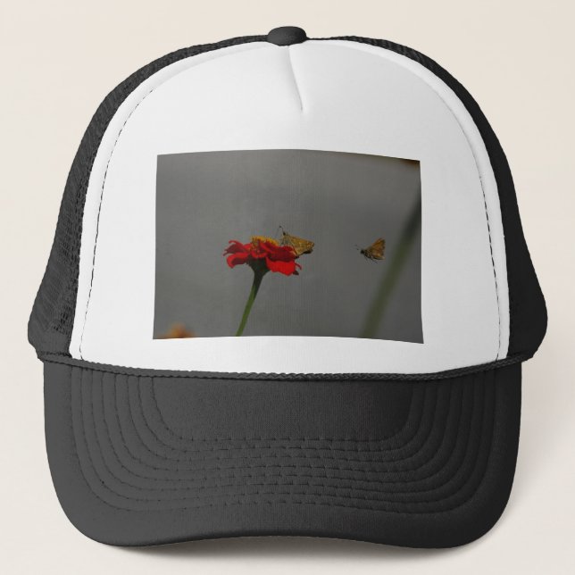 Moths and Red Zinnia Trucker Hat (Front)
