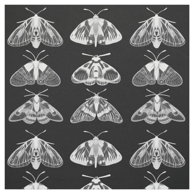 Moths in Black, White and Grey  Fabric (Swatch)