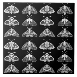 Moths in Black, White and Grey  Tile