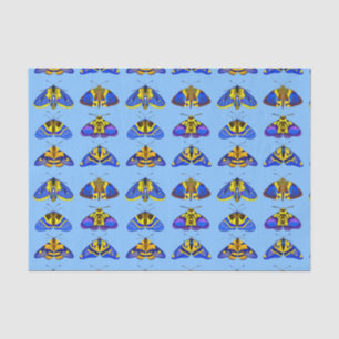 Moths in Blue, Golden Yellow and Brown Tissue Paper
