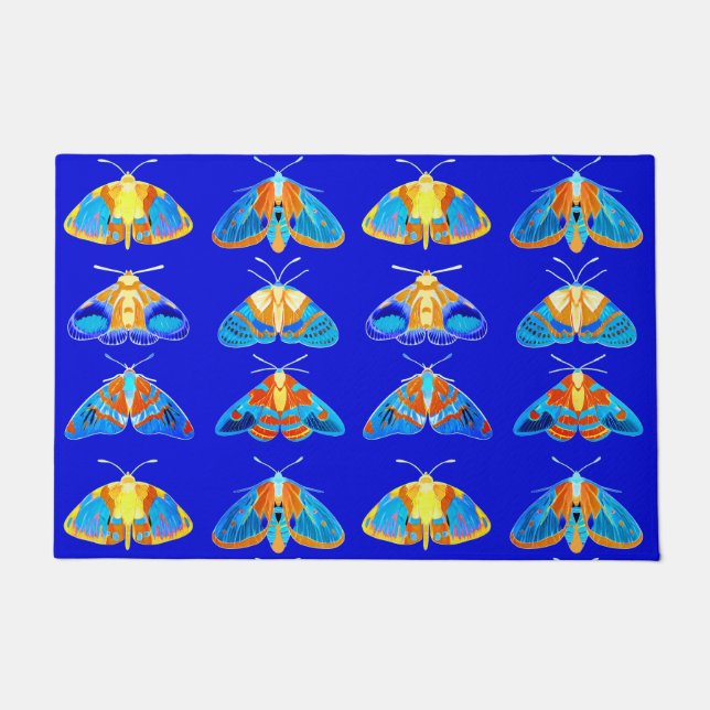 Moths in Blue, Orange and Turquoise  Doormat (Front)