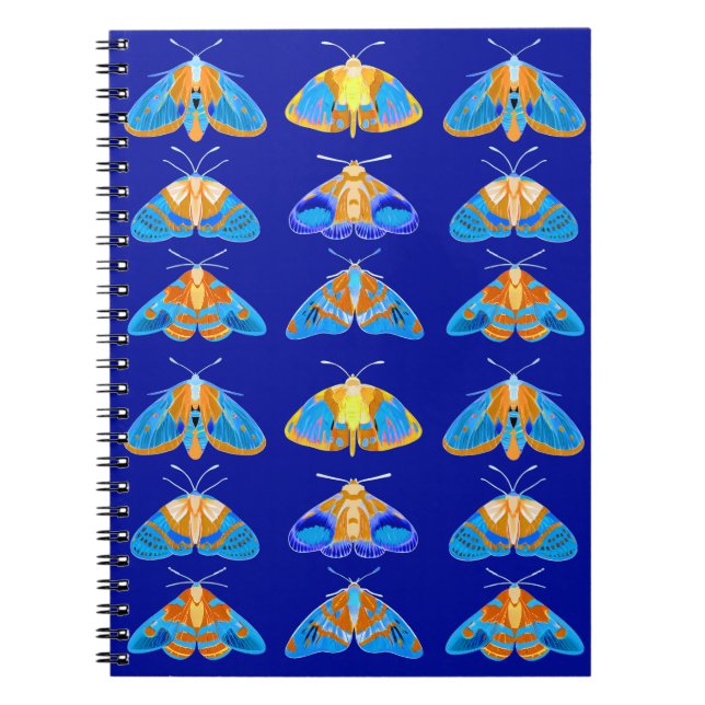 Moths in Dark Blue, Orange and Turquoise Notebook (Front)