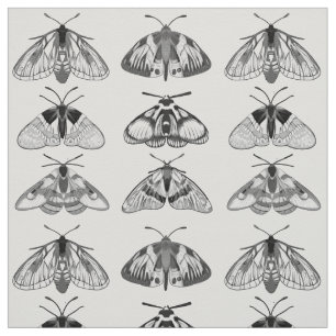 Moths in Grey, Black and White Fabric