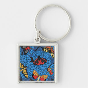 Moths on blue hydrangea key ring