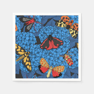 Moths on blue hydrangea napkin