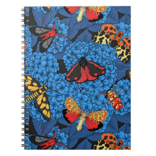 Moths on blue hydrangea notebook