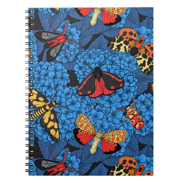 Moths on blue hydrangea notebook (Front)